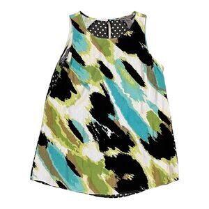 Sharon Young Black Abstract Linen Blend Harmony Top L